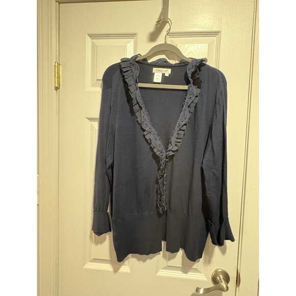 Coldwater Creek Ruffle Cardigan Dark Blue Button Up Womens Size 3X - Picture 8 of 8